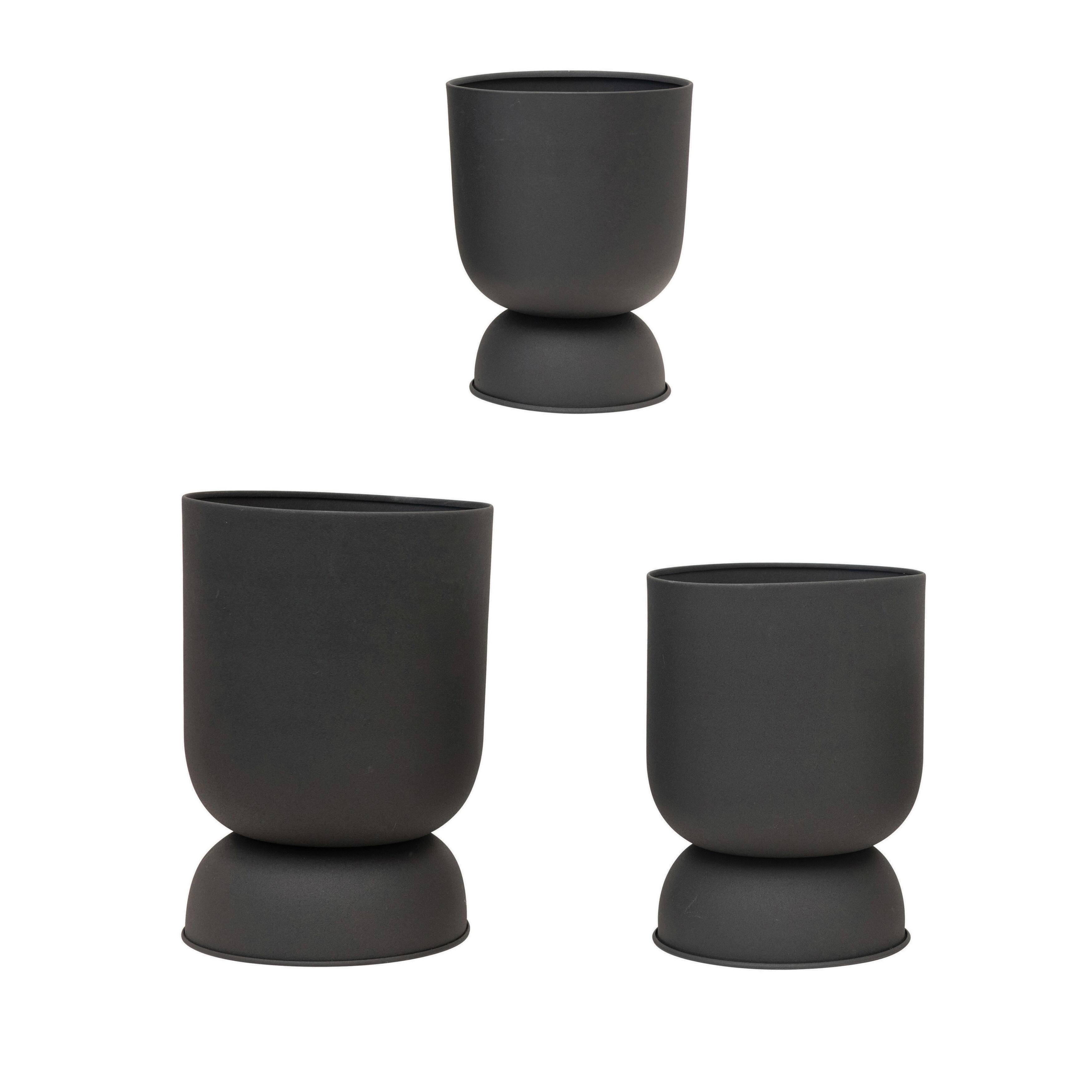 Textured Metal Footed Planters, Black Finish, Set of 3 (Holds 9", 8